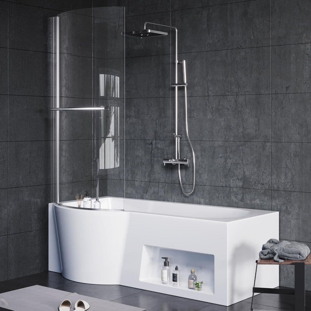 YULIKA 66 in. Acrylic Soaking Bathtub with Shower Door, Left Drain and Left Storage Cabinet, Ergonomic Design, White (1)