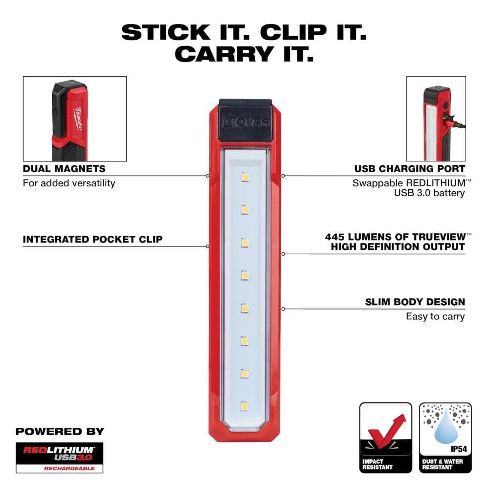 Milwaukee 445 Lumens LED Rover Rechargeable Pocket Flood Light & 550 Lumens LED Rechargeable Pivoting Flood Light (2-Pack) (3)