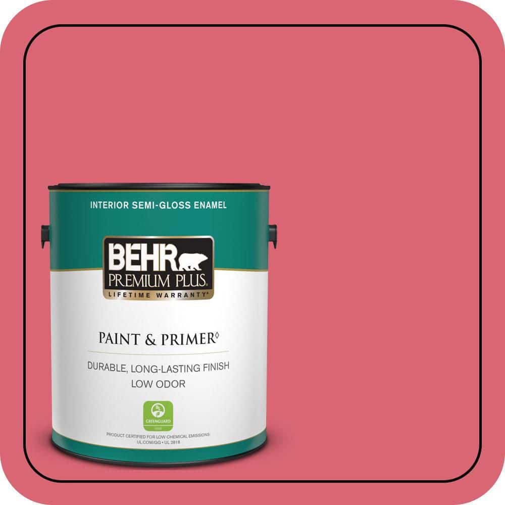 BEHR PREMIUM PLUS 1 Gal. #P150-5A Strawberry Taffy Semi-Gloss Enamel Low Odor Interior Paint and Primer (1)