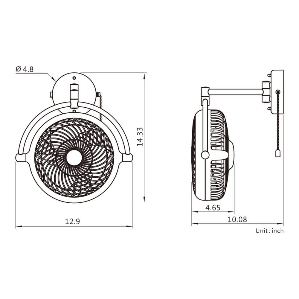 10 in. W Indoor Black 2-Speed ​​Mounted Wall Fan with Pull Chain Control (3)