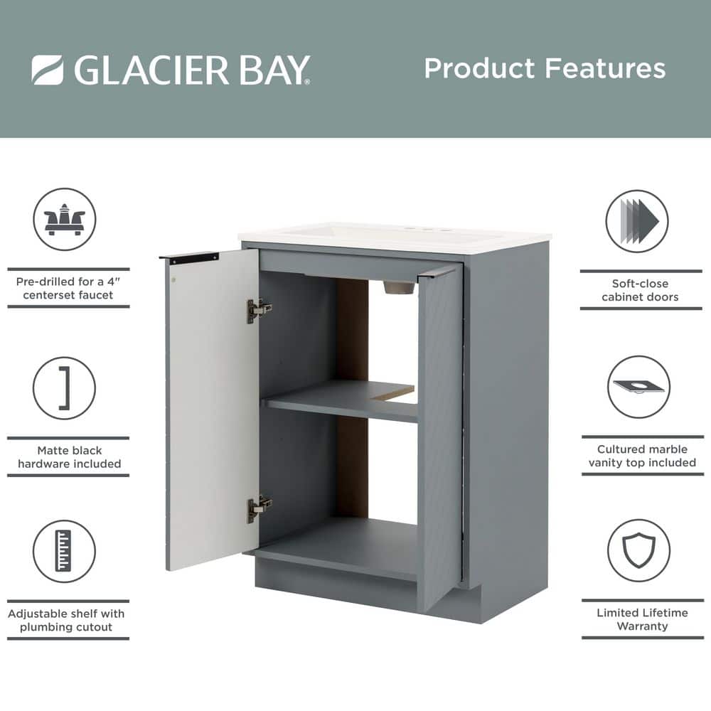 Glacier Bay Lanier 25 in. Single Sink Laguna Freestanding Bath Vanity with White Cultured Marble Top (Assembled) (4)