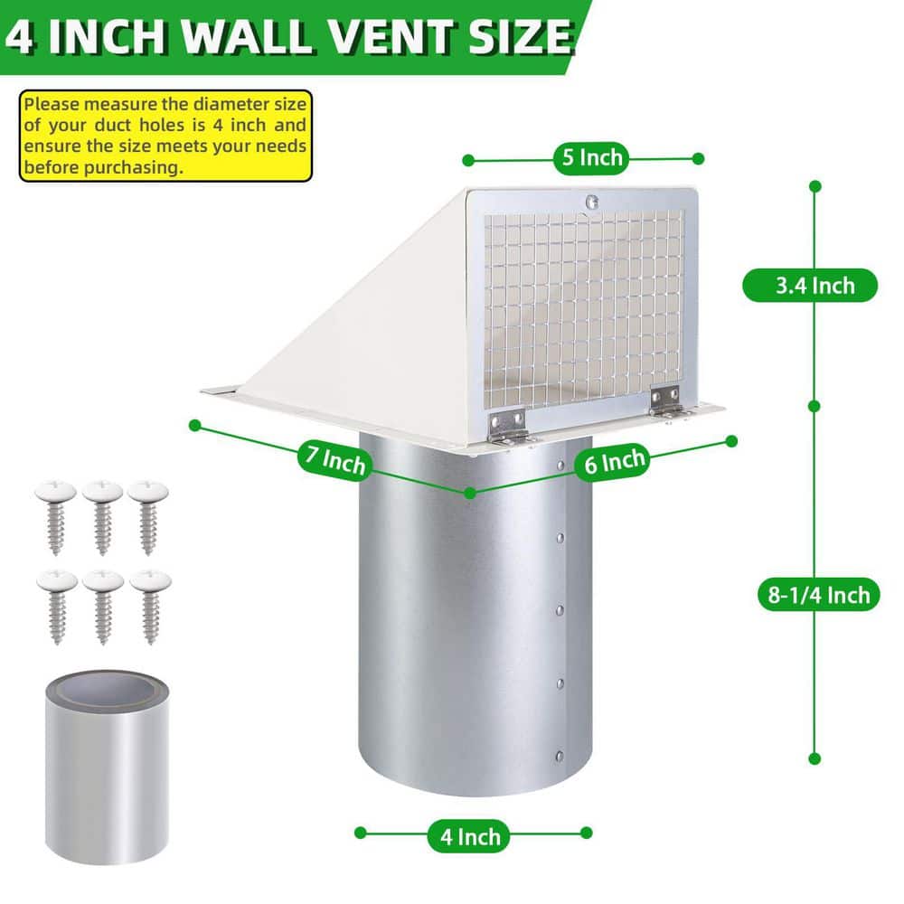 Wudkey 1-Piece Bathroom Accessory Set in Silver, 4 in. Dryer Vent Cover, Exterior Vent Cover Dryer Wall Vent Exhaust Vent (2)