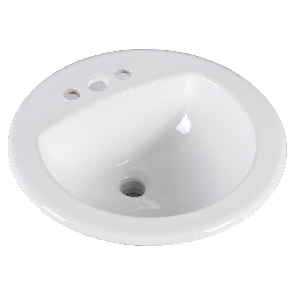 Kingsman Hardware 19 in. Round Topmount/Self Rimming/Drop-In Glazed Vitreous Ceramic Lavatory Vanity Bathroom Sink Pure in White (2)