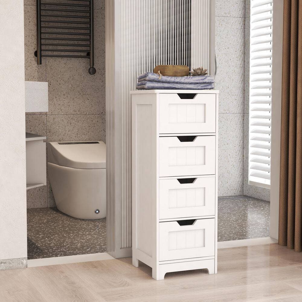 YSQCAR 11.8 in. W x 11.8 in. D x 32.68 in. H White MDF Freestanding Linen Cabinet with 4 Drawers (2)