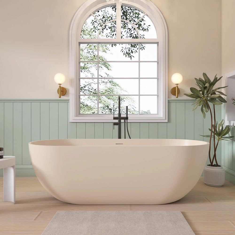 SJ STAR&JANE Kylie 69 in. x 29 in. Solid Surface Freestanding Bathtub Stone Resin Soaking Tub in Milky Coffee (1)