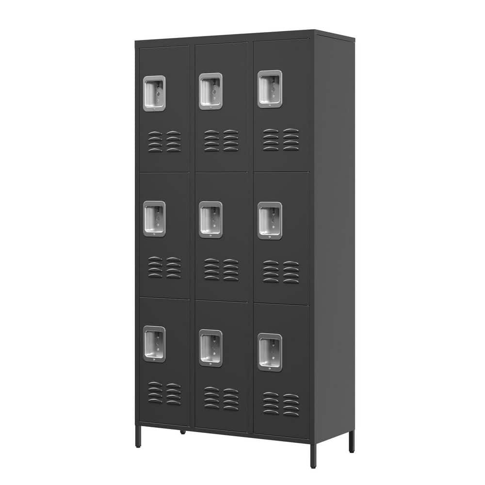 cadeninc 35.4 in. W x 15.8 in. D x 72 in. H Black 9 Door Metal Storage Locker Cabinet w/Lock for Gym School Garage,Linen Cabinet (3)