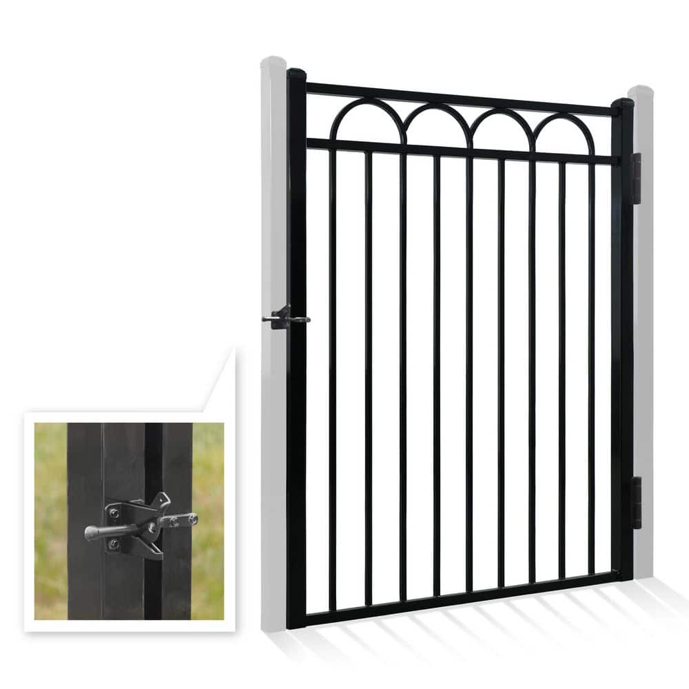 Fencer Wire Anti-Rust 4 ft. x 5 ft. Black Steel Arc Flat Top Fence Gate (1-Pack)