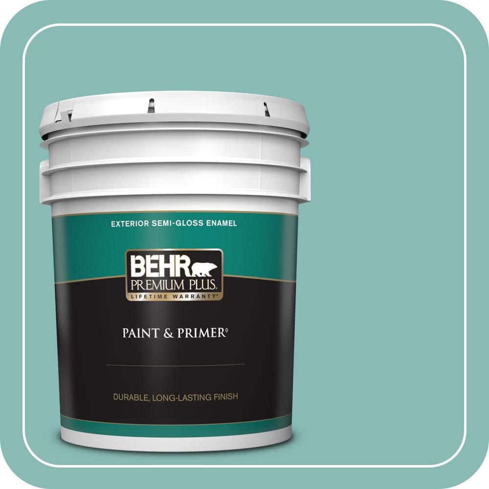BEHR PREMIUM PLUS 5 gal. #T14-1 Ocean Liner Semi-Gloss Enamel Exterior Paint & Primer