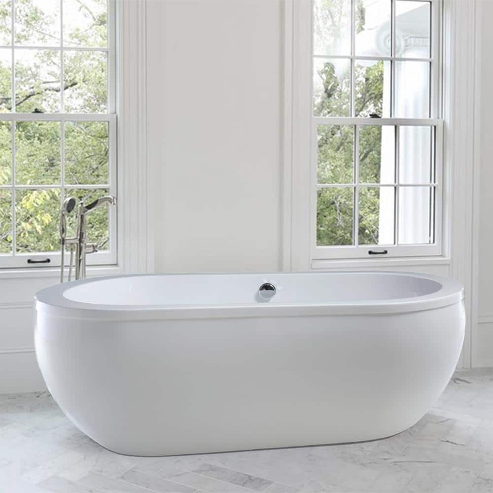 Vanity Art Rennes 71 in. x 34 in. Acrylic Flatbottom Freestanding Soaking Bathtub with Center Drain in White/Polished Chrome (1)