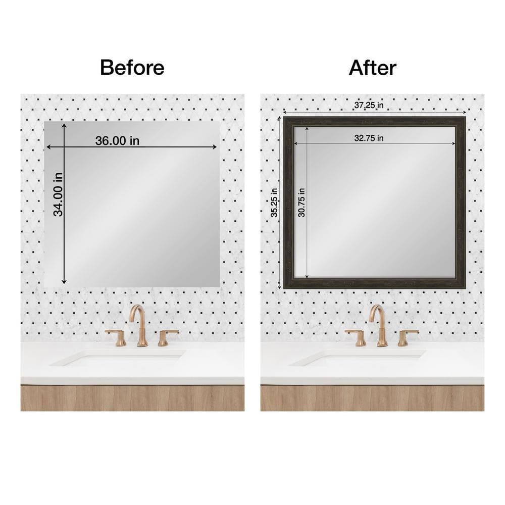 Amanti Art Mirror Makeover Shipwreck Greywash Narrow 35.25 in. W x 37.25 in. H Bathroom Mirror Frame Border Kit-Fits a 34x36 mirror (2)