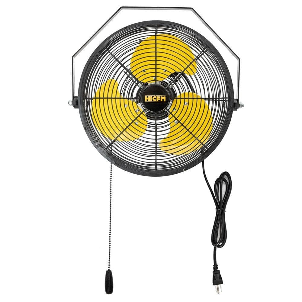 WOCK HICFM 12 in. 2500 CFM Yellow Wall Mounted Fan, 3-Speed High Velocity, IP44 Motor for Garage, Barn, Warehouse Use (1)