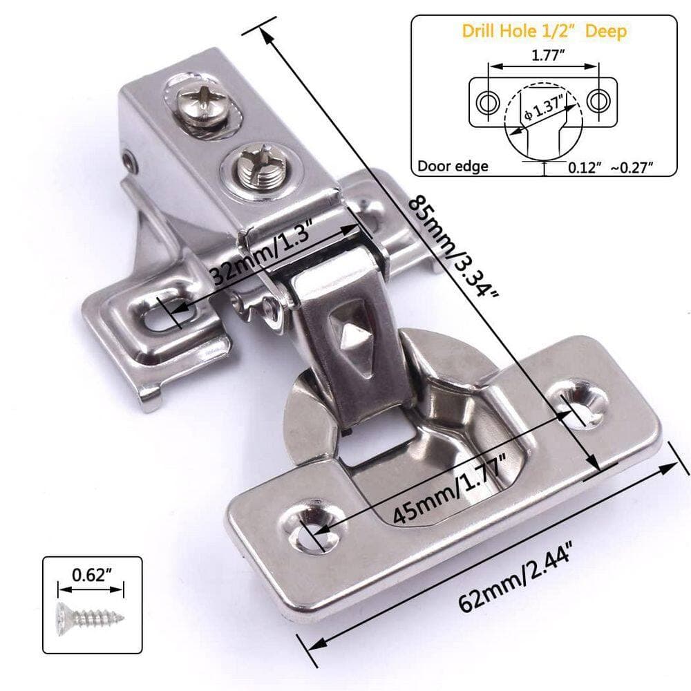 Numhew 20-Pack Concealed Style Stainless Steel Cabinet Hinges with Soft Close for 1/2 in. Partial Overlay Cabinet Installation (2)
