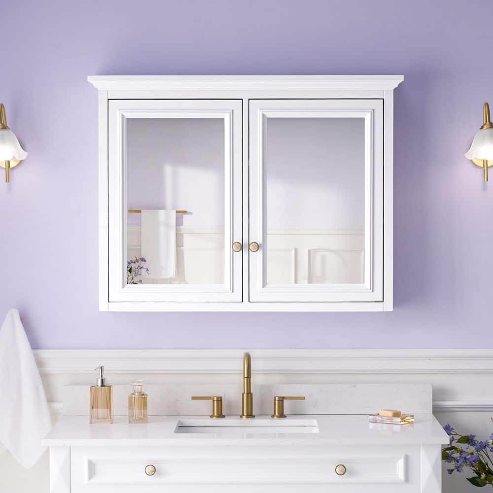 WELLFOR Harmony 40 in. W x 30 in. H Rectangular Solid Wood Surface Mount Medicine Cabinet with Mirror