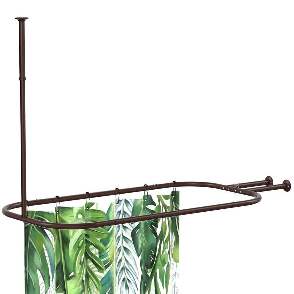 Wudkey 58.3 in. x 24 in. Shower Curtain Rod, Square Shape Heavy Duty No Rust for Clawfoot Tub for Free Standing Tubs in Bronze (2)