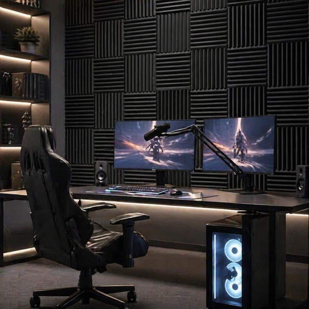 Unbranded Acoustic Foam Panels 12 in. x 12 in. x 1 in. Soundproof Wall Panels Fire Resistant Noise Absorbing Wedge Design 56 Pack (2)