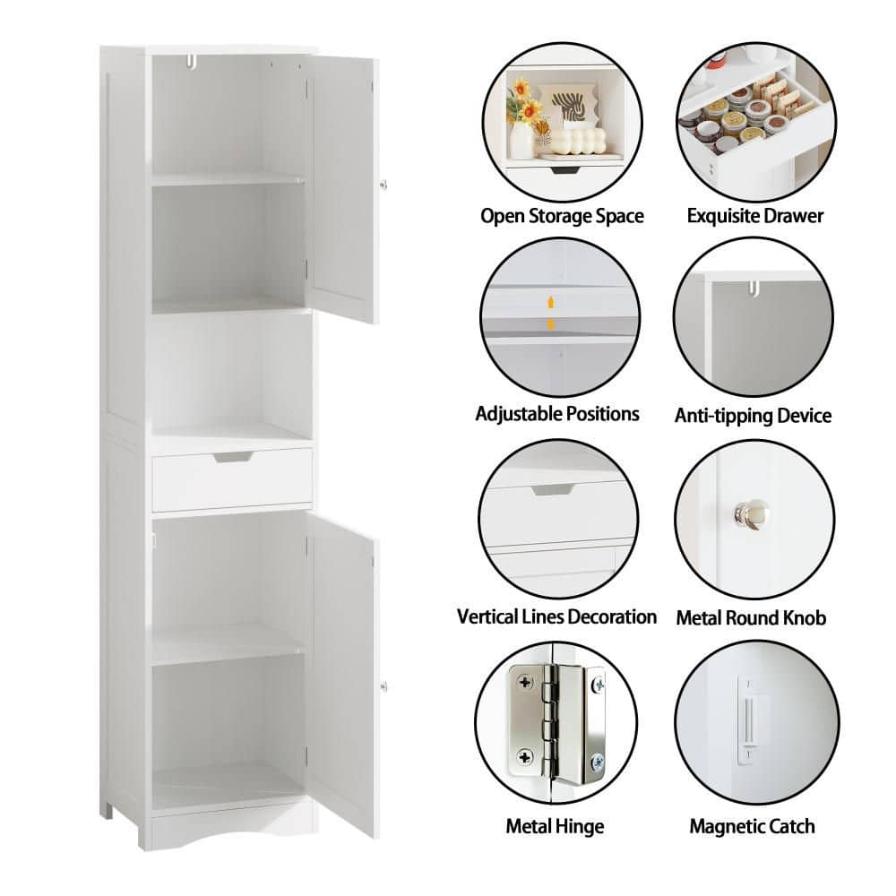 Lycvki 15.8 in. W x 11.80 in. D x 67 in. H White Wood Bathroom Linen Cabinet with Adjustable Shelf, Drawer and Door (3)