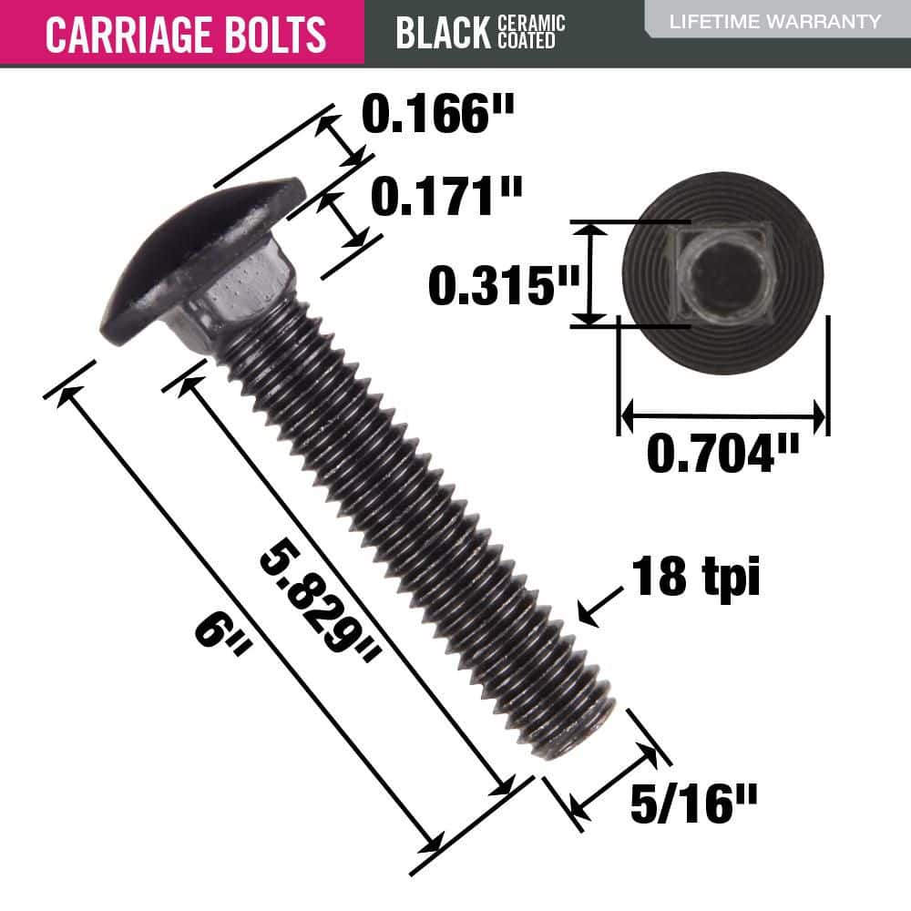 DECKMATE 5/16 in. -18 x 6 in. Black Deck Exterior Carriage Bolt (4)