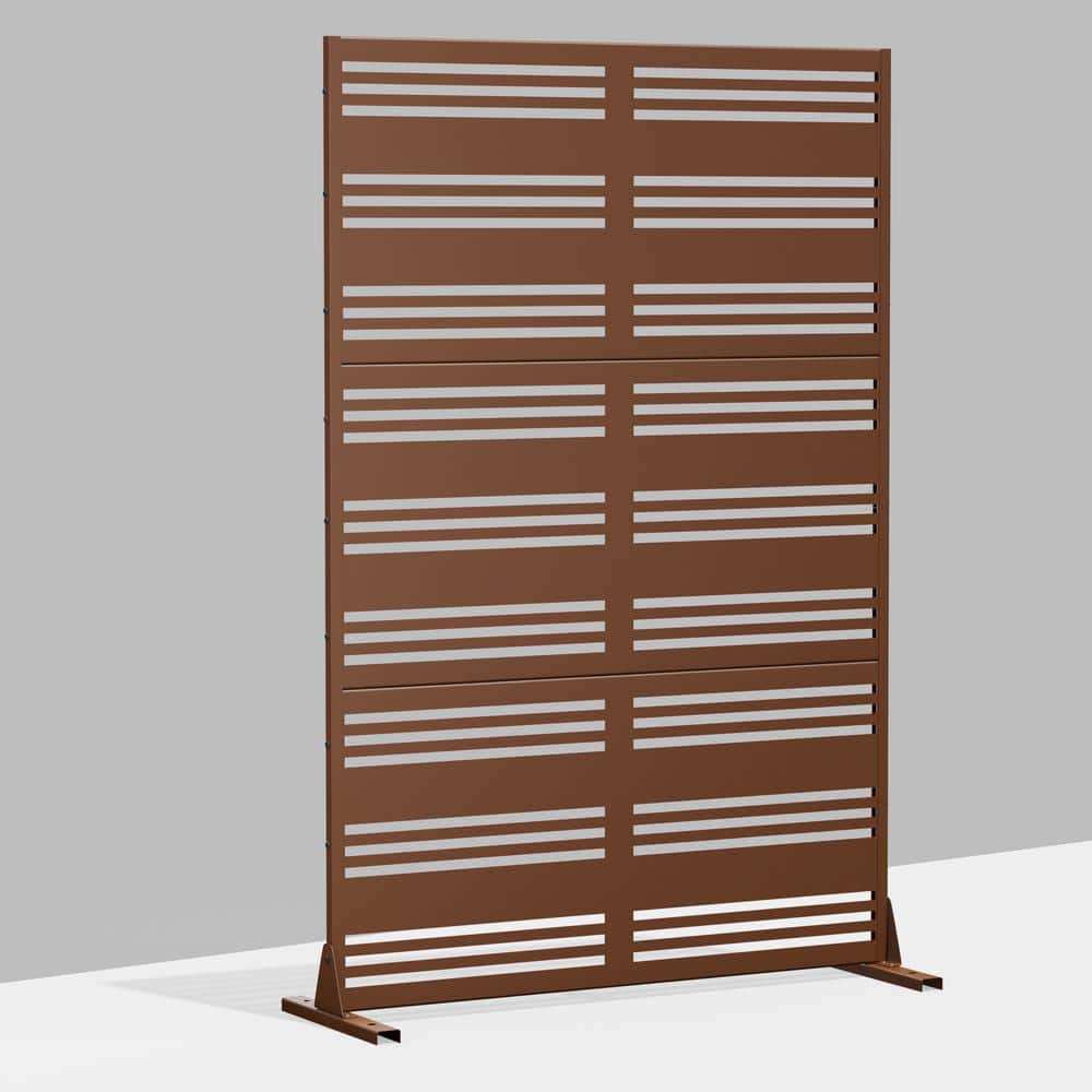 Dovelina 72 in. Harold Metal Outdoor Garden Fence Privacy Screen Garden Screen Panels in Brown (1)