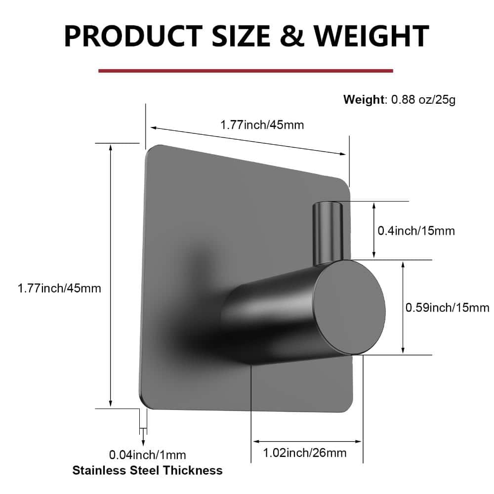 Unbranded Adhesive Towel Hook 8-Pack Matte Black Stainless Steel Wall Hooks for Clothes Hats Towels Robe Rack Kit (2)