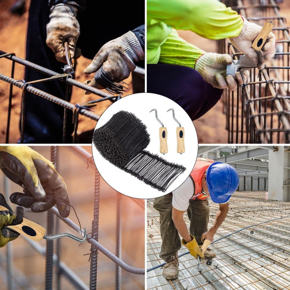 Laybus 0.51 ft. 16 Gauge Rebar Tie Wire, 1000 PCS Double Loop Reinforcing Steel Bar Wire Bar Ties, 3 Tie Wire Twister Tie Tool (3)