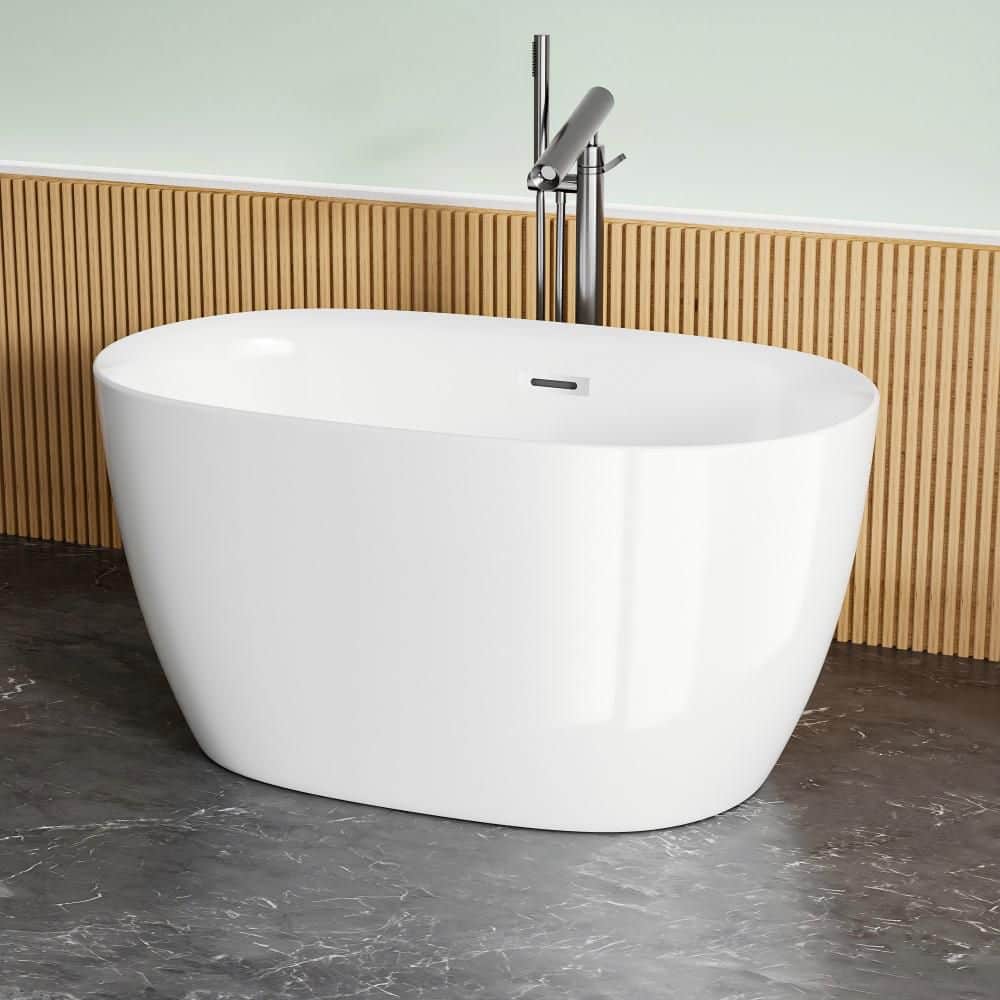 Kuomih 47 in. x 28 in. Acrylic Freestanding Soaking Bathtub in White Oval SPA Tub with Chrome Overflow and Pop-Up Drain Bathtub (1)