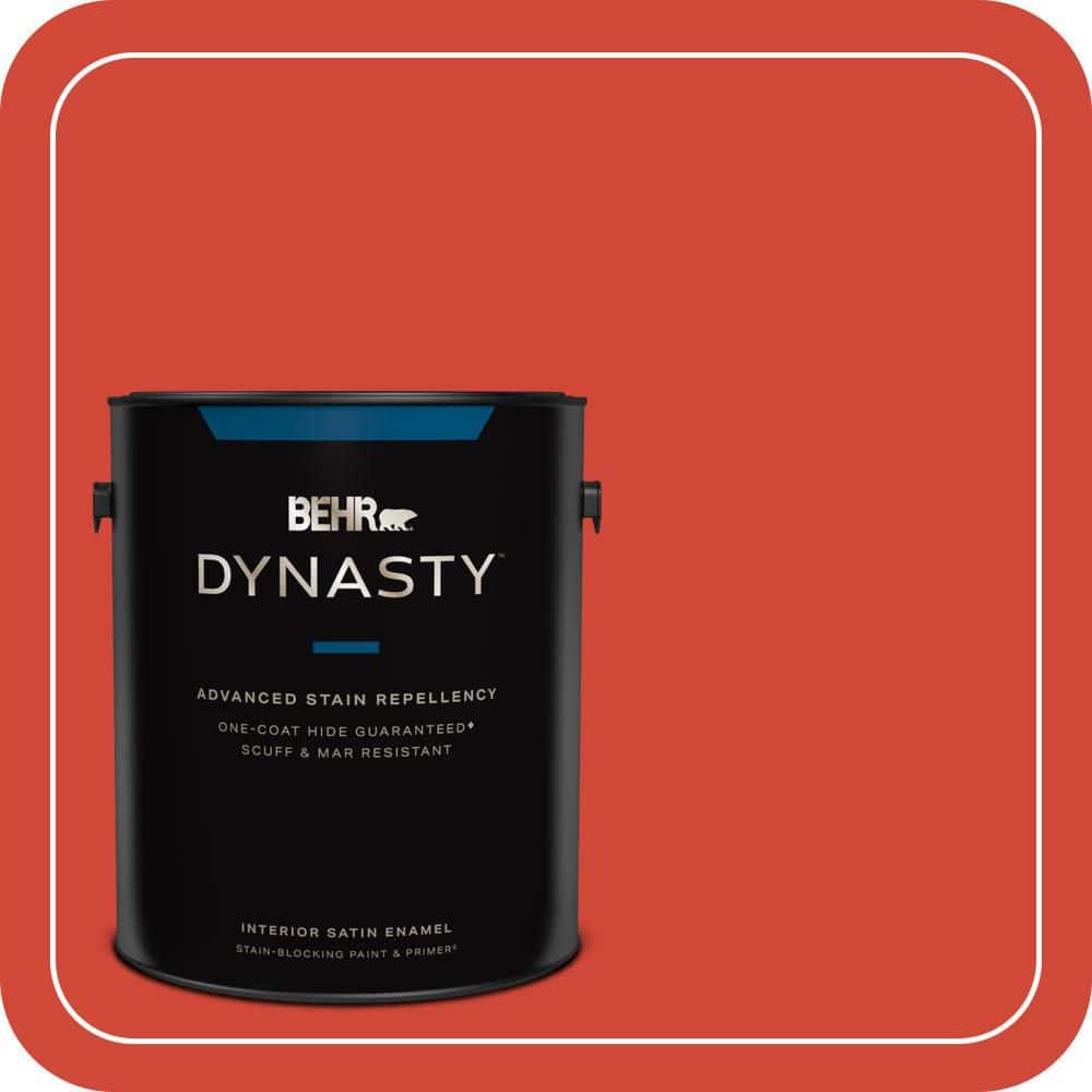 BEHR DYNASTY 1 gal. #P180-7 Top Tomato Satin Enamel Interior Stain-Blocking Paint and Primer