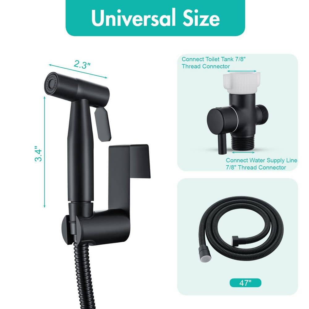 Anqtovp Handheld Bidet Sprayer Attachment with Stainless Steel Metal Sprayer, Hose, T-Valve, Holder Included, 1 Kit (3)
