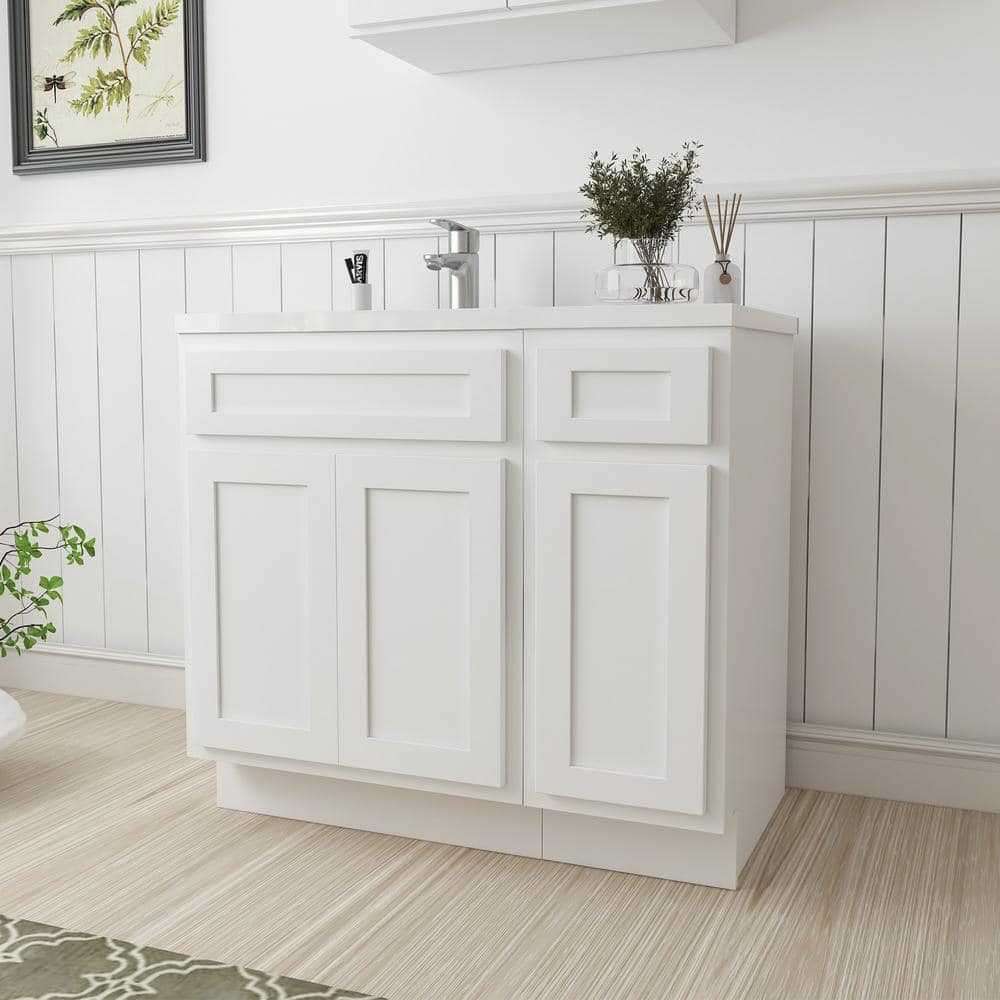 Vanity Art Montclair 36 in. 3-Door and 1-Drawer Freestanding Shaker Bathroom Vanity Cabinet (No Top) in White - Unassembled (2)
