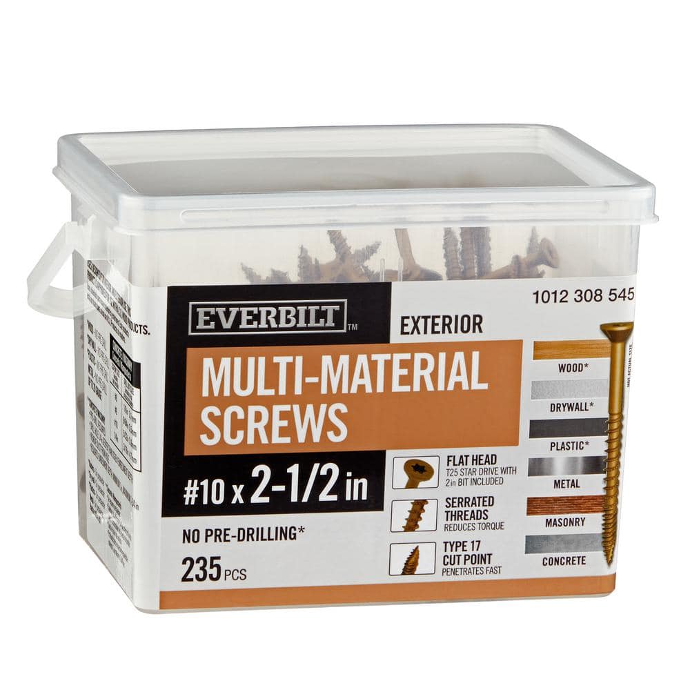 Everbilt 10 x 2-1/2 in. Brown 6-Lobe Torx Drive Exterior Flat Head Multi-Material Screw 3 lb.-Box (235-piece) (1)