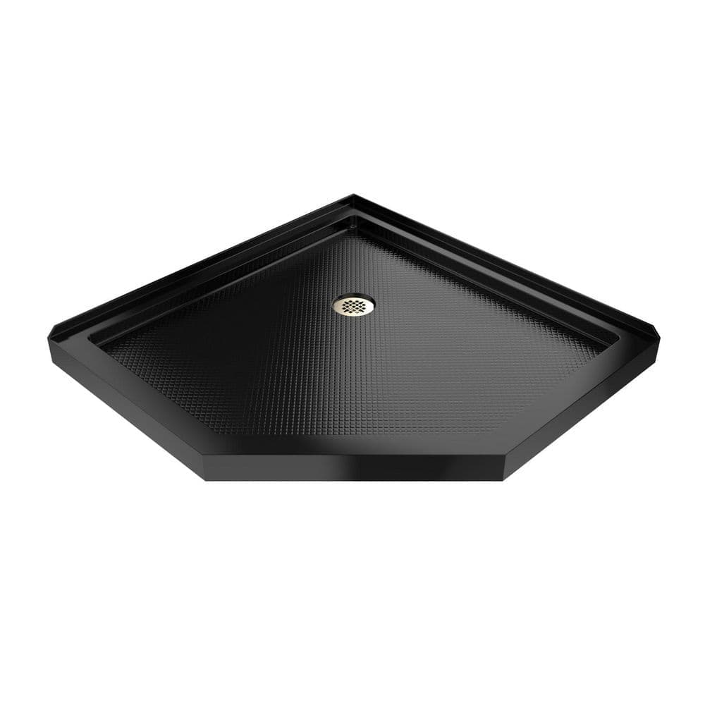 DreamLine SlimLine 36 in. L x 36 in. W Corner Neo Angle Black Shower Pan Base with 2 in. Round Corner Drain in Polished Brass (1)
