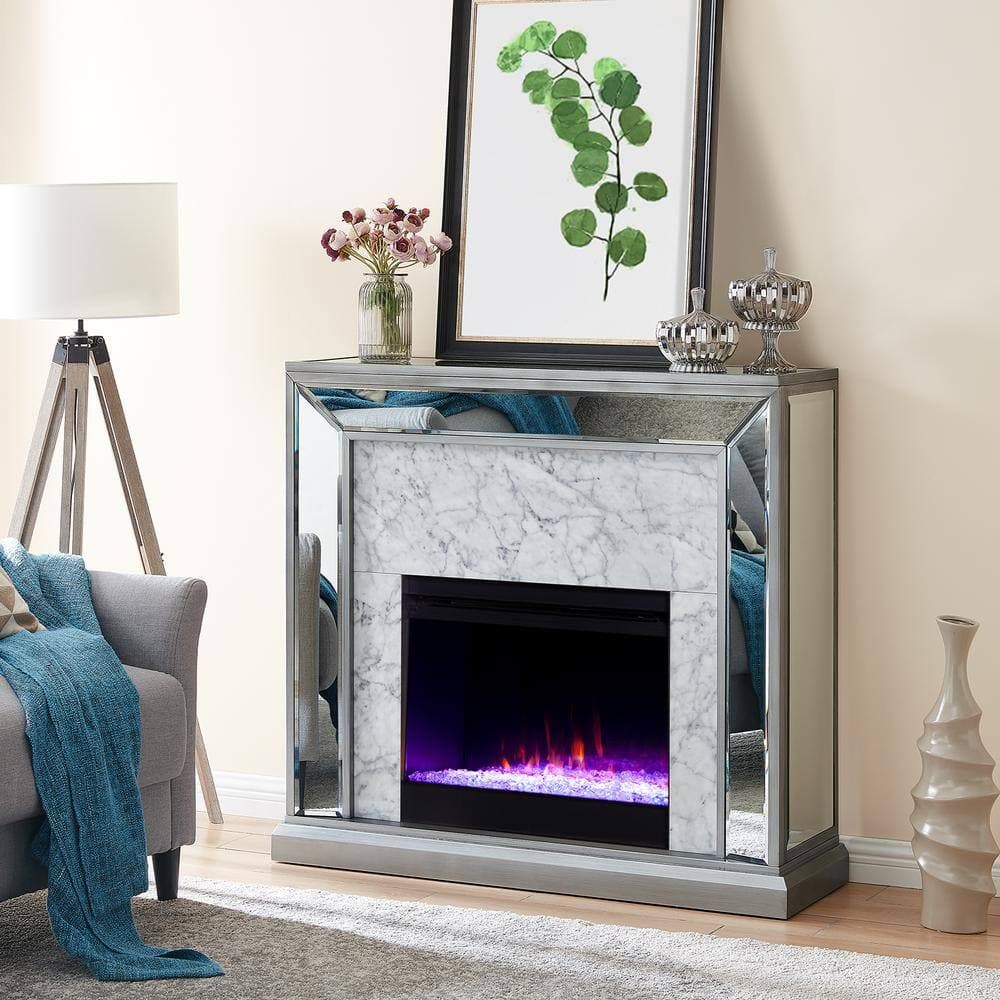 Southern Enterprises Legamma Color-Changing 44 in. Electric Fireplace in Antique Silver (2)
