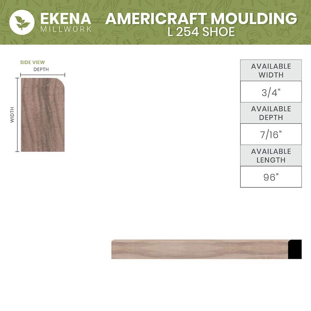 Ekena Millwork WM53 0.44 in. D x 0.75 in. W x 96 in. L Wood (Fingerjoint Pine) Shoe Moulding (2)