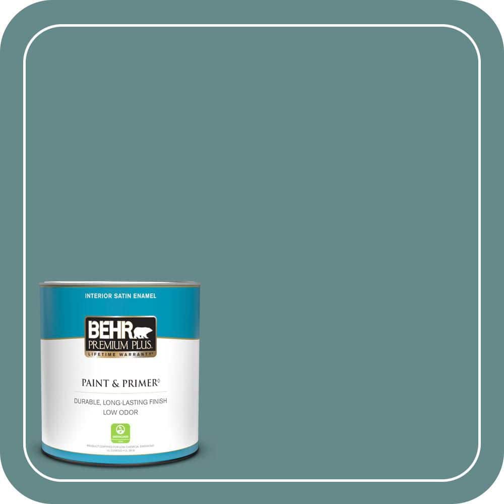 BEHR PREMIUM PLUS 1 qt. #S440-5 Tasmanian Sea Satin Enamel Low Odor Interior Paint & Primer