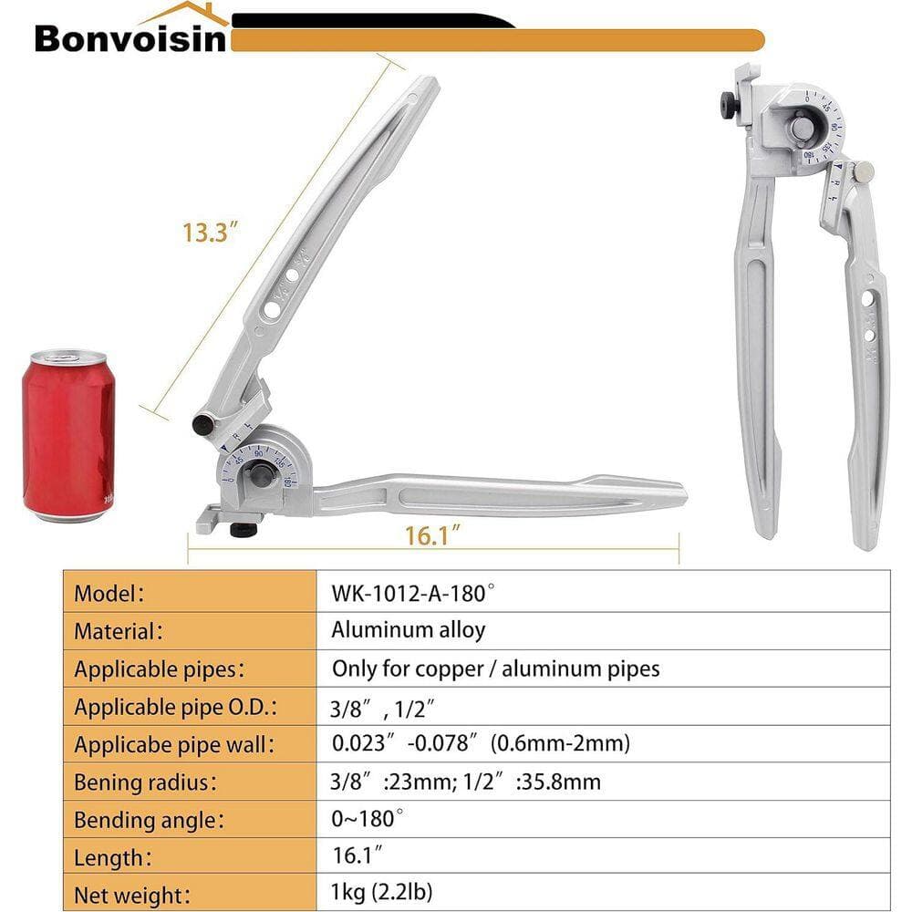 YICHUHAOXI 3/8 1/2 OD Tubing Bender 2 in 1 Manual Bender 180 Degree Tool for Copper Aluminum Pipes HVAC Repair (2)