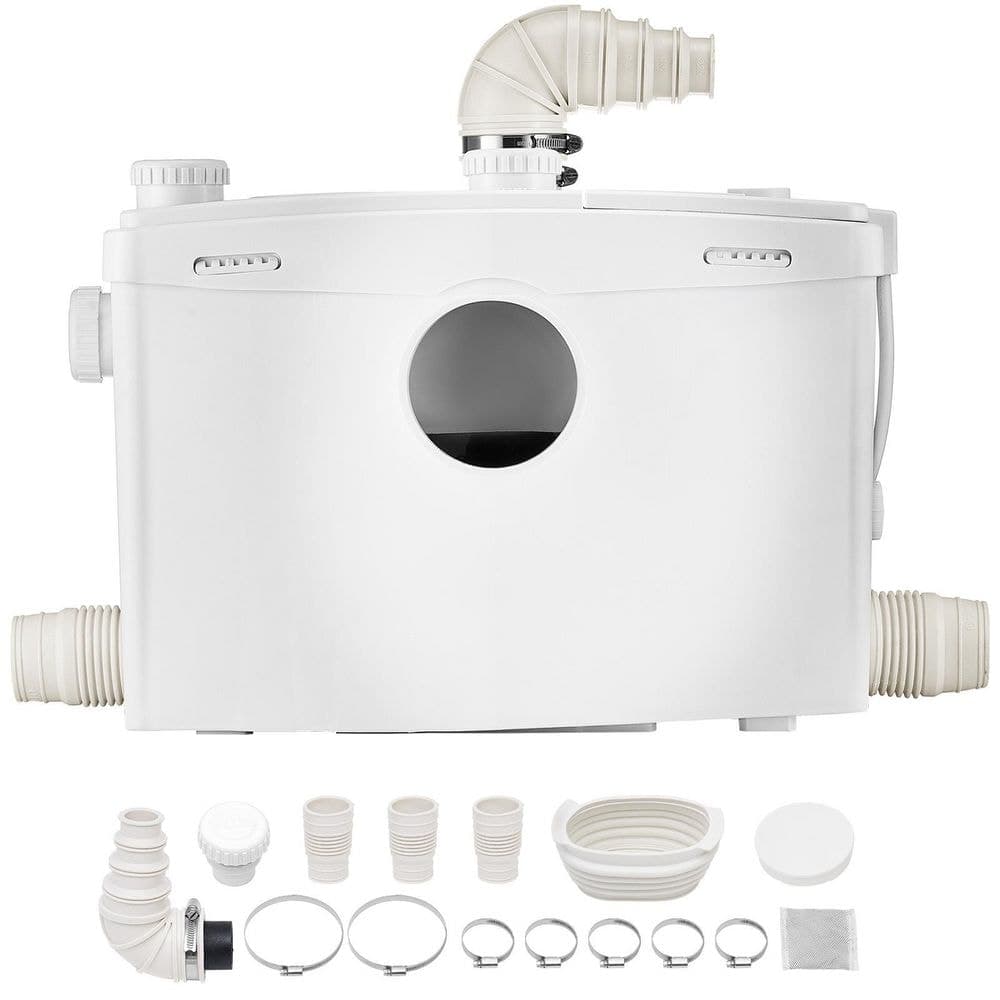 SKYSHALO Macerator Pump 1200W 48GPM Flow 33 ft. Head Macerator Sewerage Toilet Pump with 4 Water Inlets for Toilet
