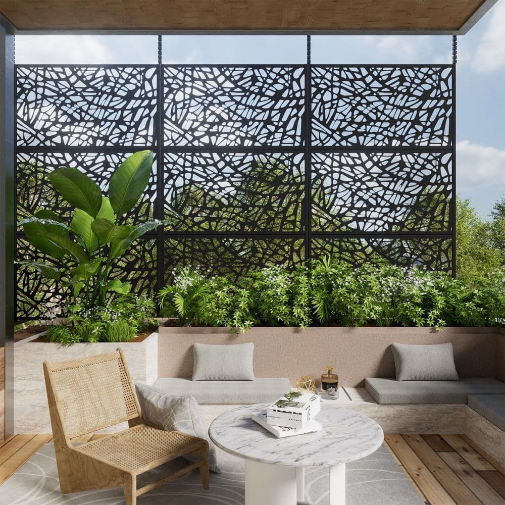 Dovelina 72 in.H x 47 in.W Galvanized Steel Metal Wall Sculptures Garden Fence Outdoor Privacy Screen Garden Screen Panels (1)