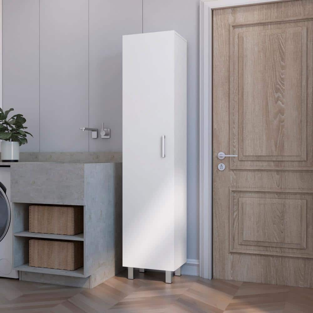 Unbranded 15.7 in. W x 12.3 in. D x 71 in. H White Linen Cabinet 1-Door 4-Shelf Tall Storage Cabinet (3)