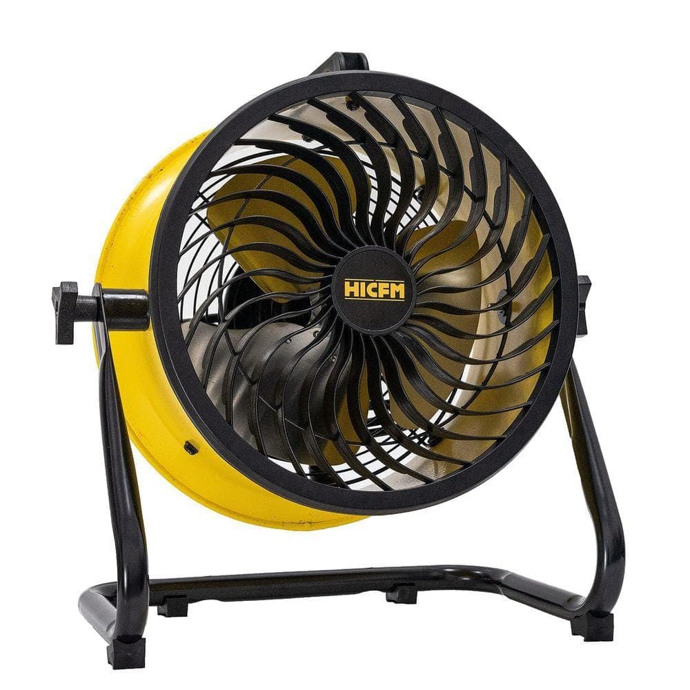 WOCK HICFM 10 in. Yellow Air Circulator Floor Fan, 1000 CFM Turbo Fan, 360° Pivot Head, 3-Speed, 1/12 HP Motor, UL Listed