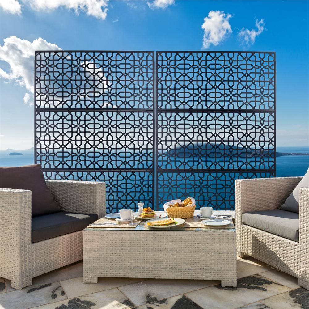 Kahomvis 6.3 ft. x 4 ft. Black Outdoor Steel Decorative Privacy Screen, Indoor Metal Privacy Fence Panel (3)
