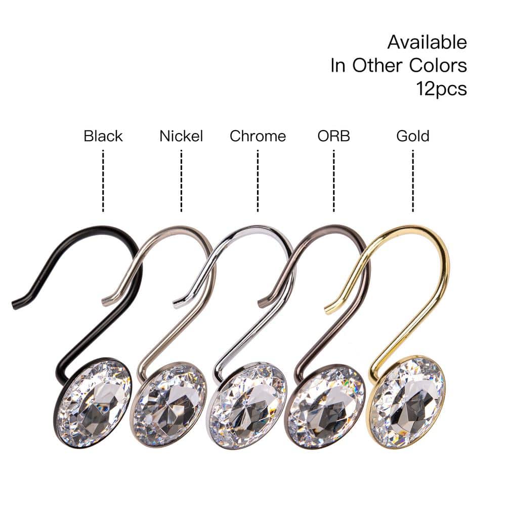 Utopia Alley Shower Curtain Hooks for Bathroom, Rust Resistant Shower Curtain Hooks Rings, Crystal Design, Set of 12, Gold (2)