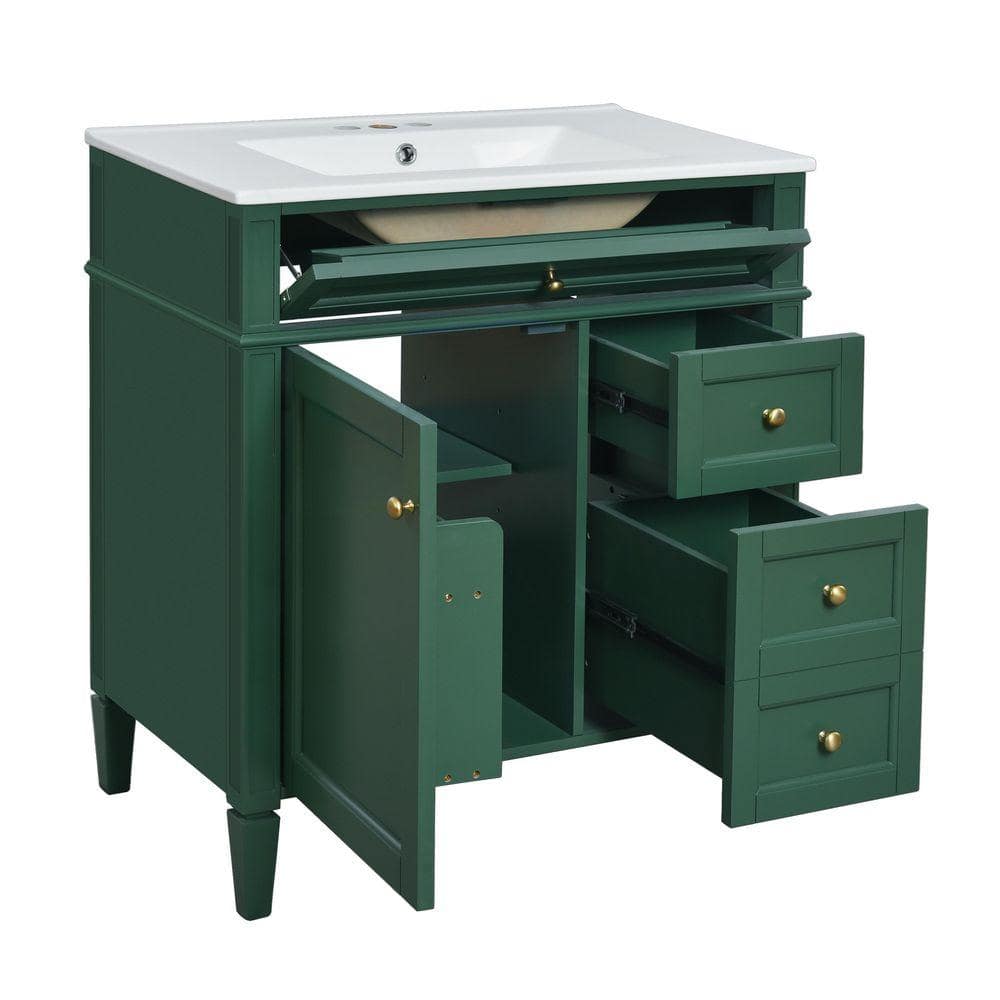 COWLOWN 30 in. W x 18 in. D x 33.8 in. H Bathroom Green Linen Cabinet (1)