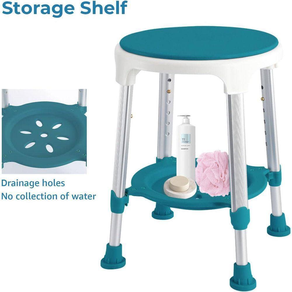 Unbranded 12.5 in. W 360° Swivel Adjustable Height Shelf Included Plastic Shower Stool Seat for Seniors, Adult Dark Green Aluminum (2)
