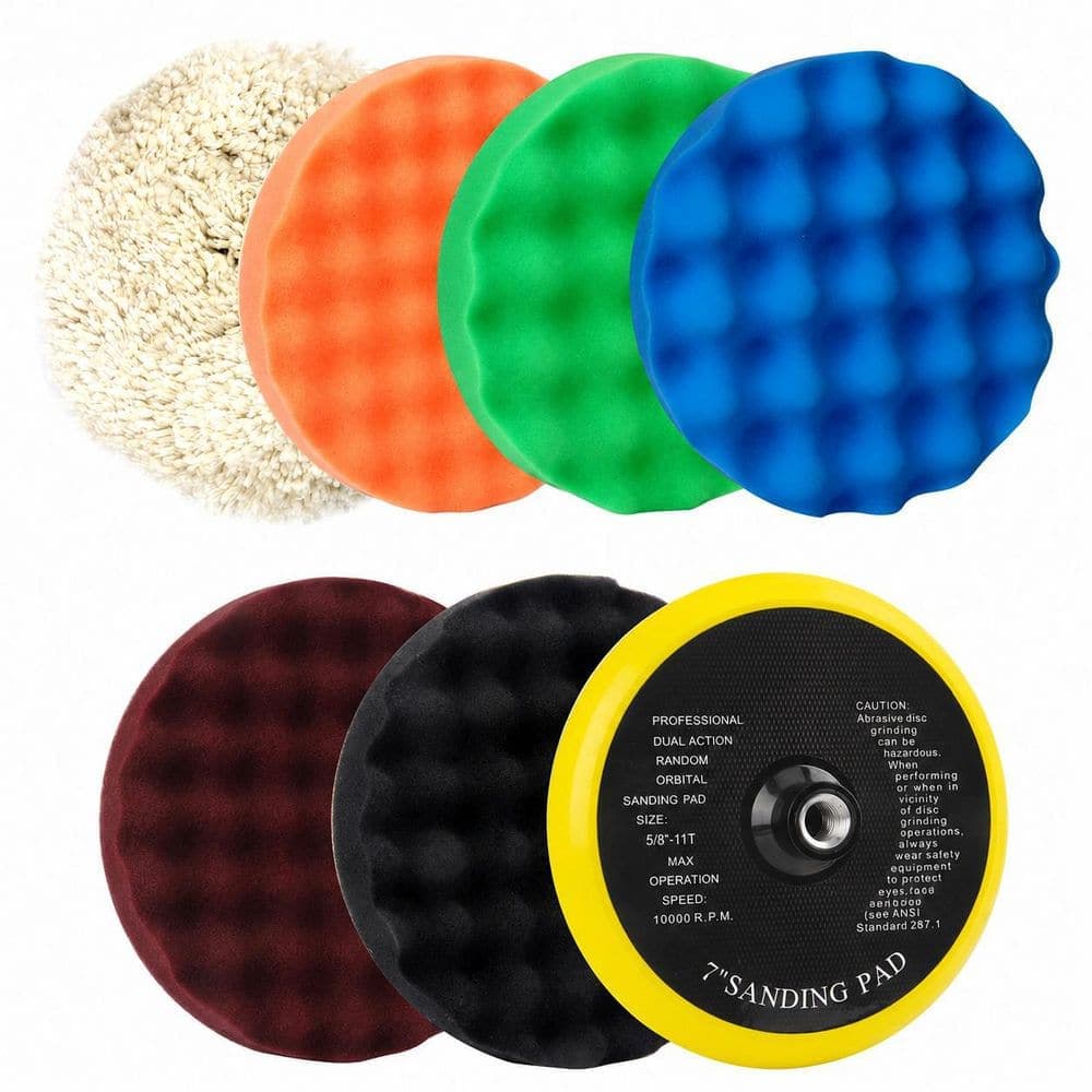 LAIFUCAM 7-Inch Polyurethane Buffing and Polishing Pad Kit with Hook and Loop Backing for Car Detailing (7 Piece Kit) (1)
