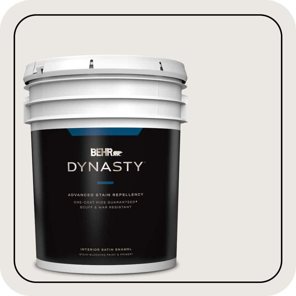 BEHR DYNASTY 5 gal. #MQ3-32 Cameo White One-Coat Hide Satin Enamel Interior Stain-Blocking Paint & Primer