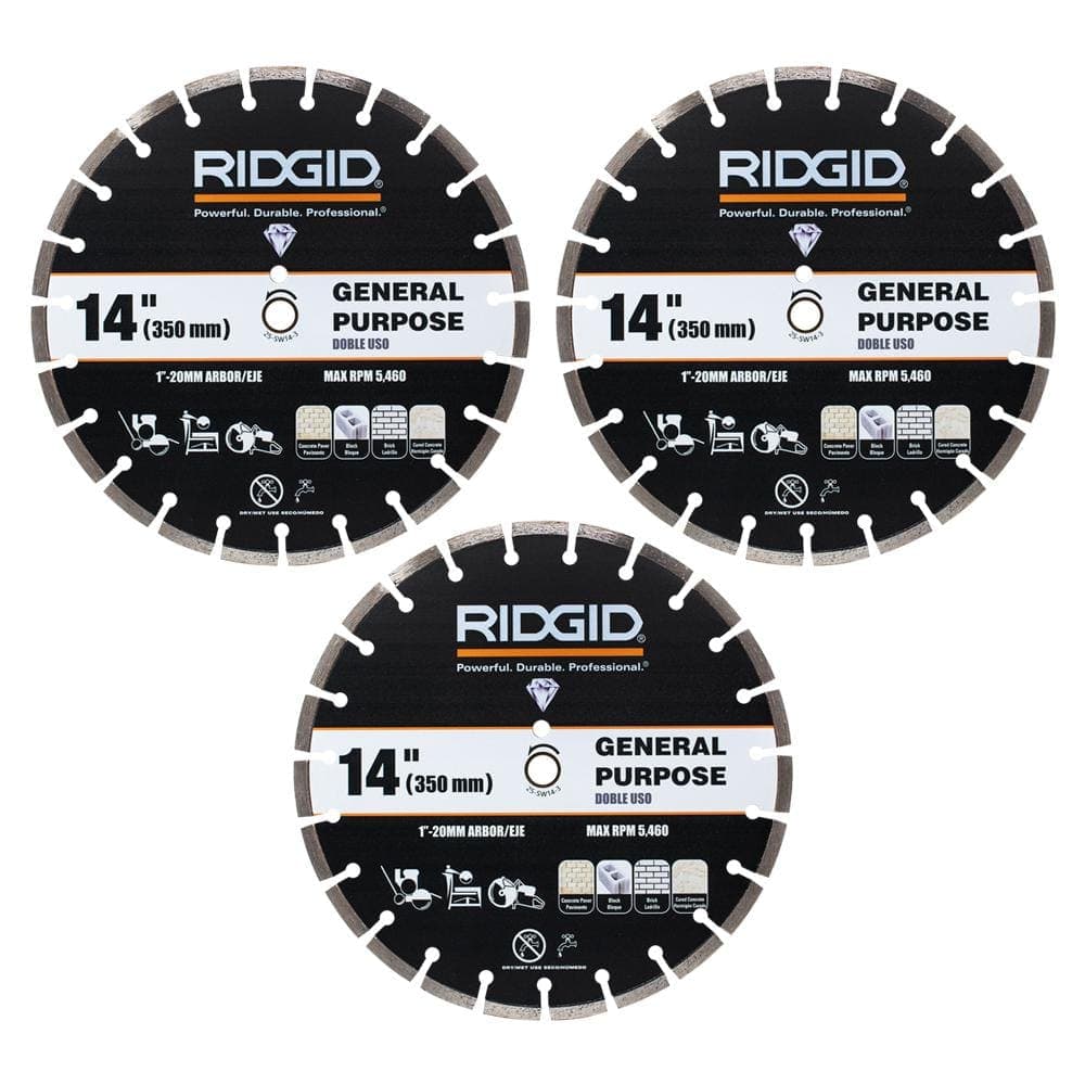 RIDGID 14 in. General Purpose Cutting Segmented Rim Diamond Blades (3-Pack) (1)