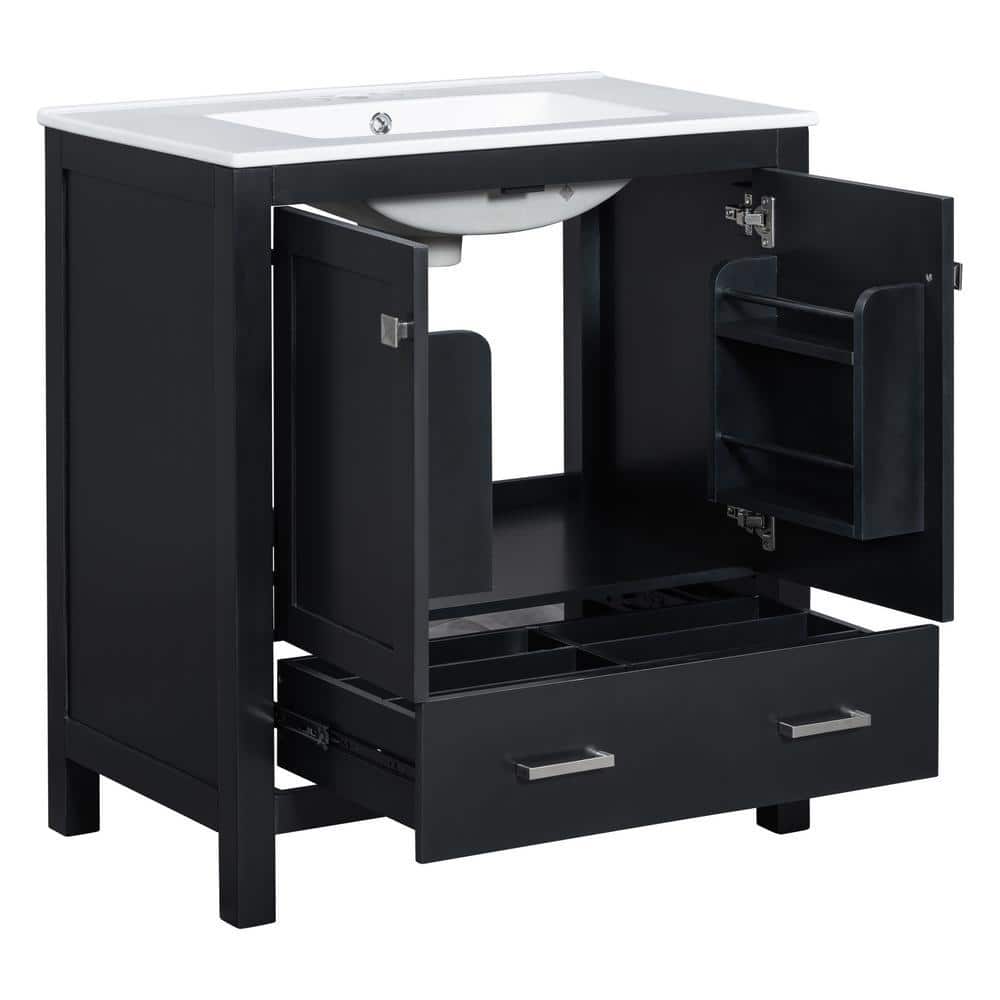 COWLOWN 30 in. D x 18 in. W x 34 in. H Bathroom Black Linen Cabinet (1)