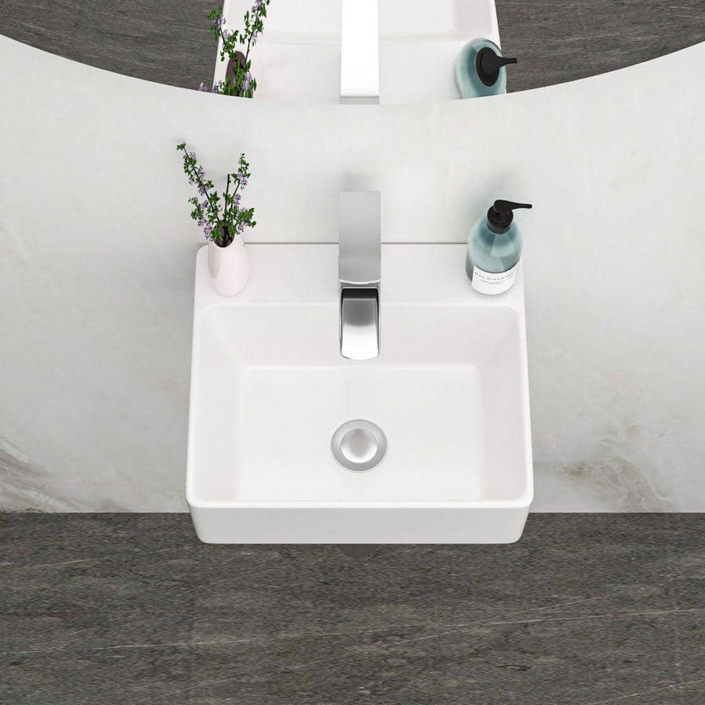 Timussi 4.8 in. Ceramic Wall-Mounted Rectangular Bathroom Sink in White (1)