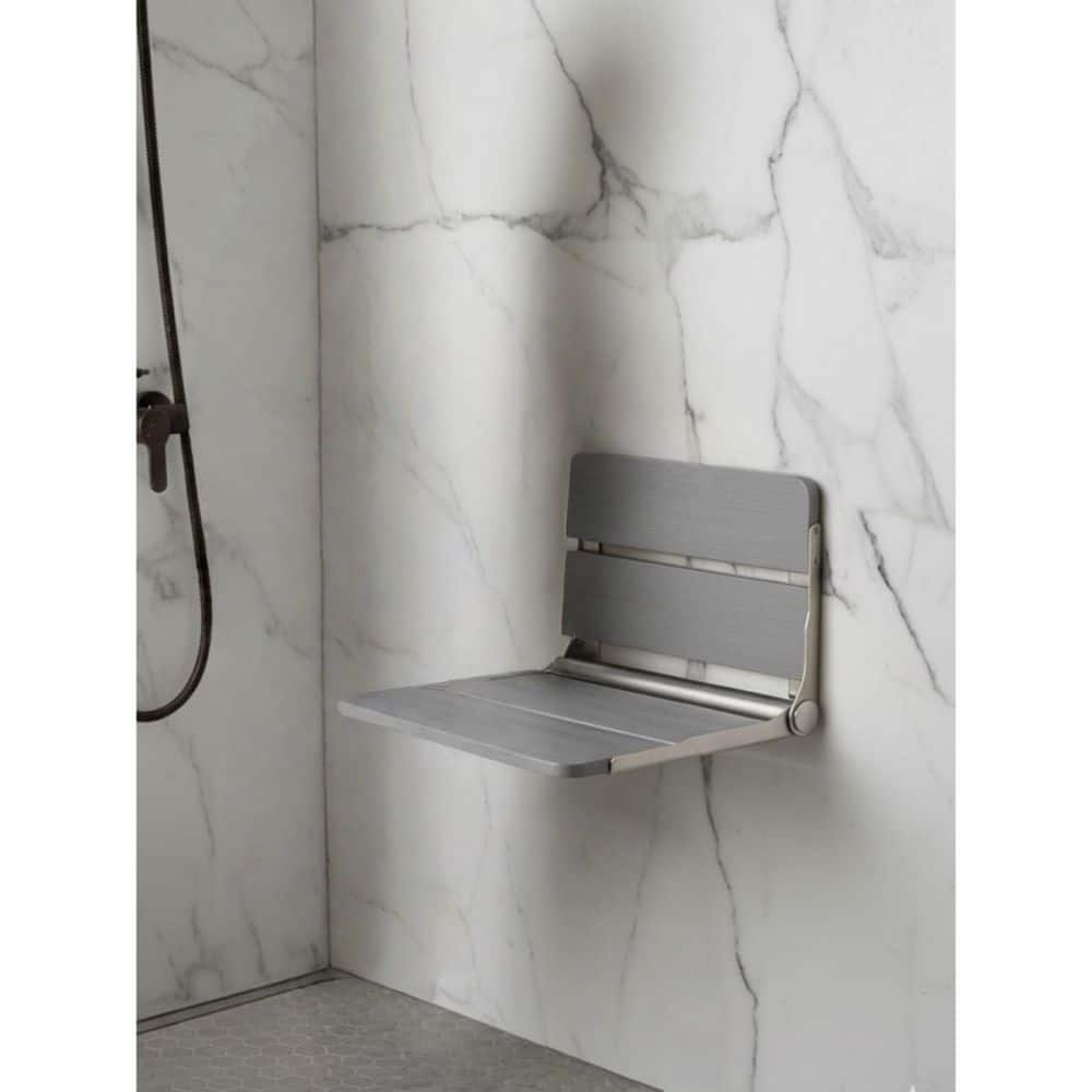 Numhew 17.5 in. W 400 lbs. Capacity Waterproof Folding HDPE Wall Mounted Shower Seat for Elderly Bathroom Safety in Gray (3)