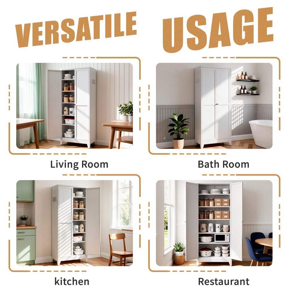Ximuprmy 31 in. W x 16 in. D x 75 in. H White Metal Freestanding Linen Cabinet with 5-Shelves, Adjustable and Soft Close (3)