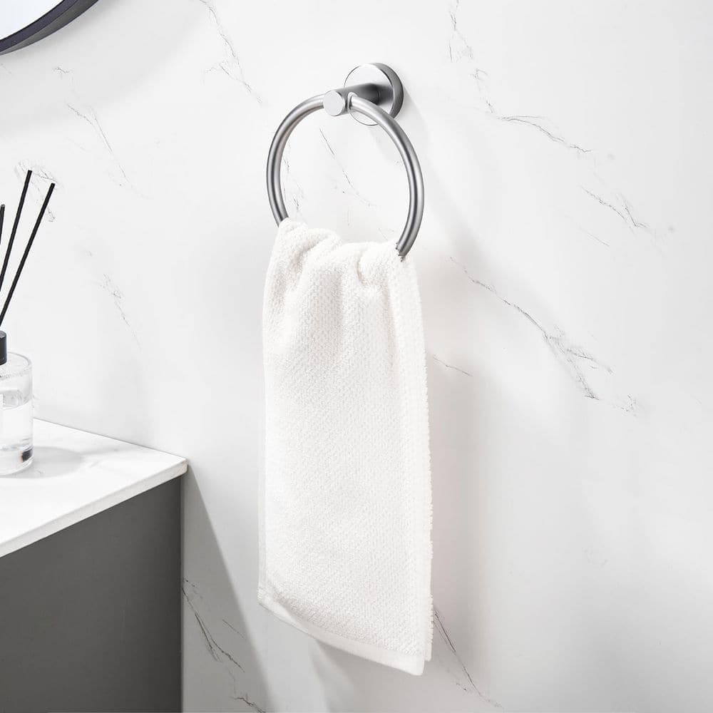 Unbranded Wall Mounted Towel Ring Towel Ring in Gun Grey, Thicken Space Aluminum Round Towel Holder for Bathroom (2)